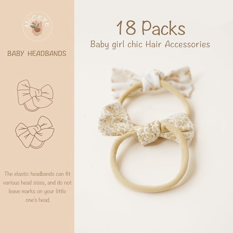 Niceye Baby Girl Bows and Headbands, Handmade Stretchy Nylon Hairbands Hair Bows for Newborn, Infant, Toddler - Soft Baby Hair Accessories - 18 Packs - Image 2